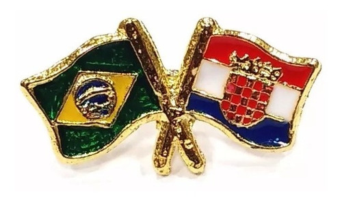 Bótom Pim Broche Bandeira Brasil X Croácia Folheado A Ouro