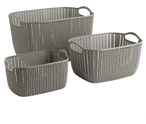 Set De 3 Cajas Organizadoras Simil Rattan Gris Begônia