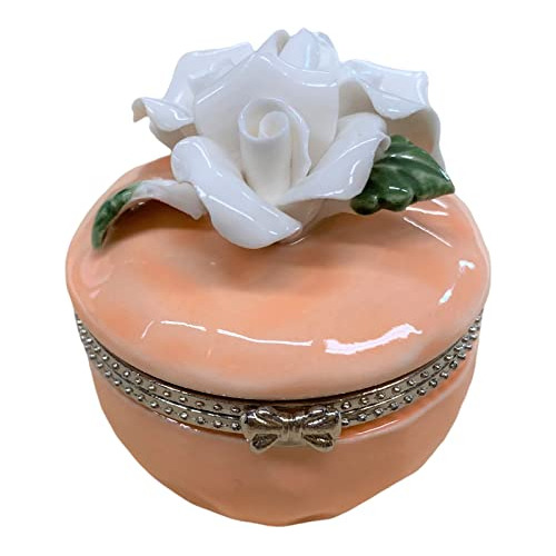 Roses Caja De Baratijas, Porcelana Con Tapa Con Bisagras Y C