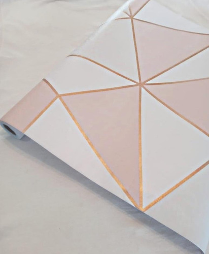 Papel De Parede Adesivo Geométrico Rose Gold E Branco 2,50m²