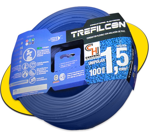 Cable Azul Unipolar 1.5mm Trefilcon Certificado 100mt