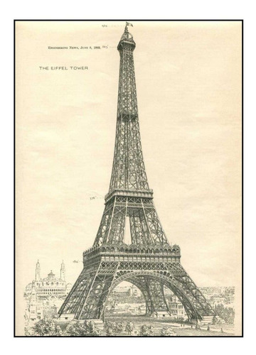 Lienzo Tela Canvas Torre Eiffel 1889 Grabado Francés 68 X 50