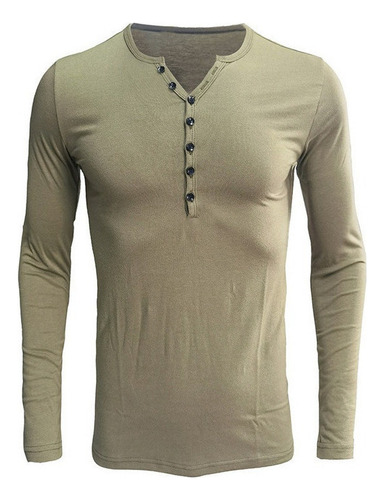 Camiseta Henley De Manga Larga Casual Con Cuello En V Para H