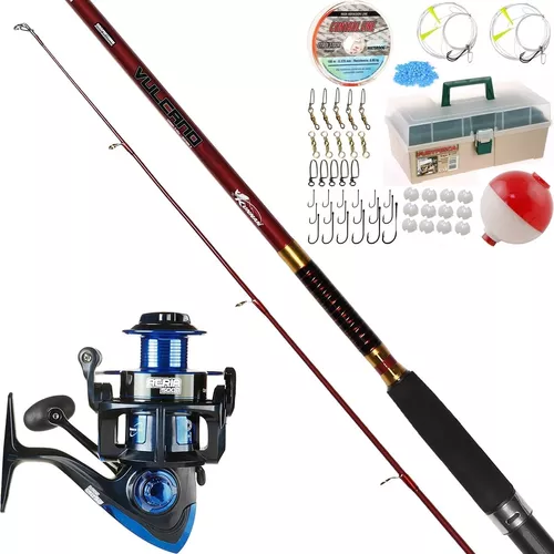 Kit De Pesca Variada Reel + Caja Completa + Vulcano 2.40