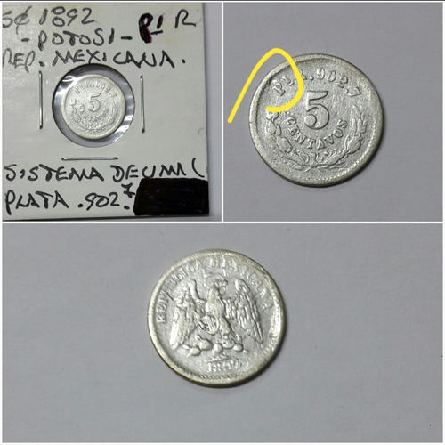 Moneda De Colección,5 Cent. 1892 Pi (potosí).r.  Plata.