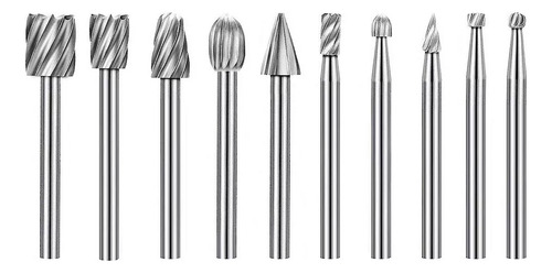 Kit 10 Brocas Burr Hss Grabado Tallado En Madera Drem Cortad