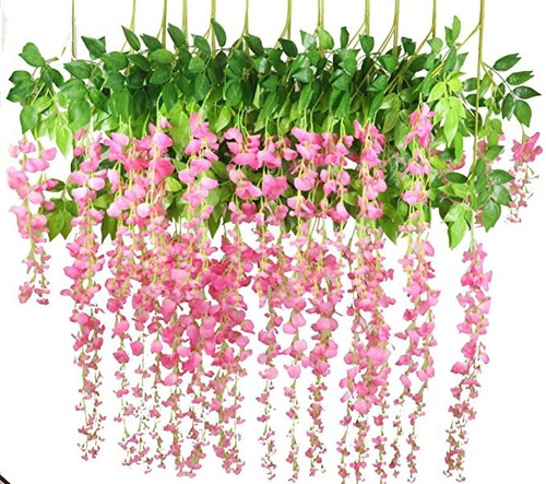 Lannu 12 Pack 3.6 Ft Artificial Fake Hanging Wisteria Vine