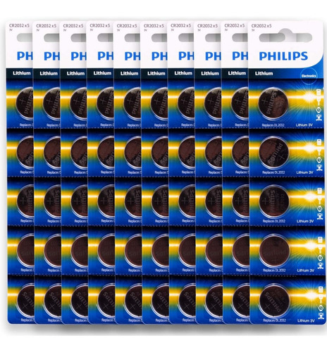 Imagem 1 de 5 de 50 Pilhas Philips Cr2032 3v Bateria Original - 10 Cartelas