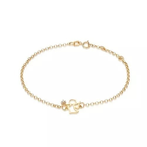 Pulseira Anjo Em Ouro Amarelo 18k Com Diamante De 2 Pontos