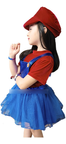 Imagen 3 de 4 de Disfraz Luigi O Mario Niña Disfraces Mario Bros Traje Niñas