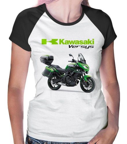 Baby Look Raglan Moto Kawasaki Versys 650 Tourer Verde