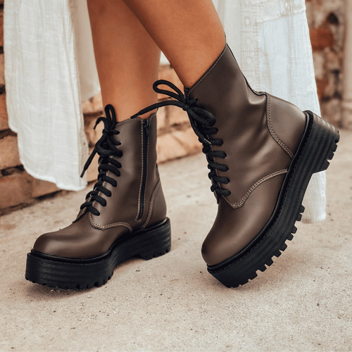 Bota Coturno Feminino Box Tratorado Cadarço E Zíper Not-me