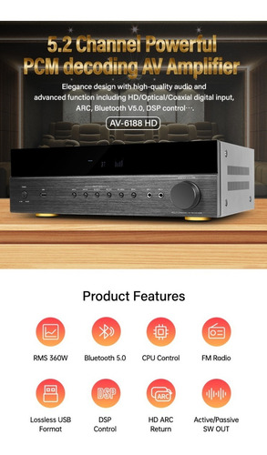 Imagen 5 de 10 de Hypersound Av-6188 Amplificador Receiver 5.2 Home-theater