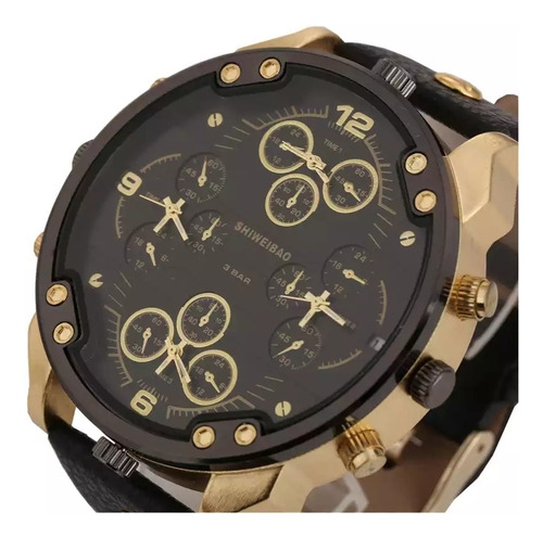 Relogio Grande Designer Morderno Pulseira De Couro Ler Anunc