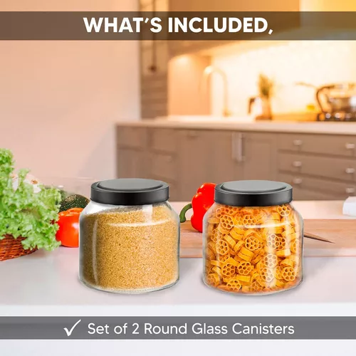 Tarros de vidrio con tapa hermética – Juego de 2 tarros grandes de  boticario – Juego de 2 tarros de vidrio – Juego de recipientes para la  cocina para