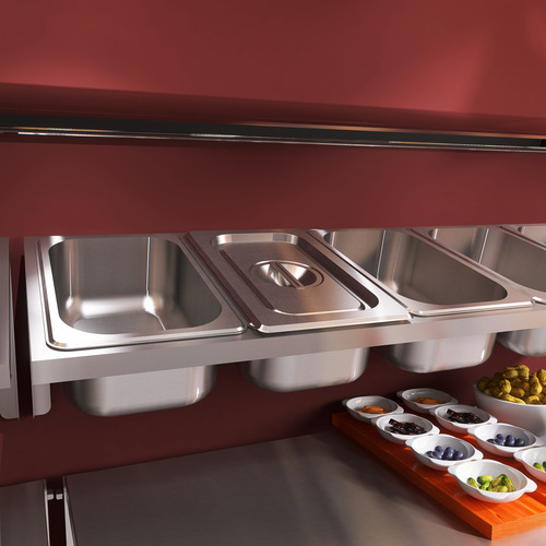 Condimentadora Com Tampa Inox De Mesa Pizzaria 6 Cubas
