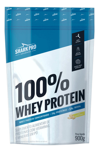 100% Whey Protein Conc Refil 900g Grow Soldiers - Shark Pro Sabor Chocolate Branco