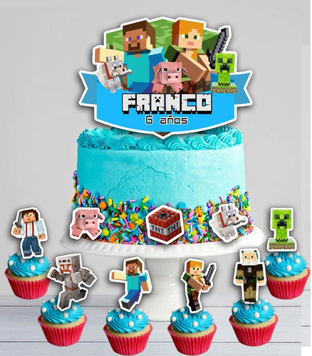 Ki Imprimible Toppers Personalizado Minecraft - Digital