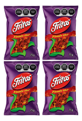 4 Botana Fritos Flamin Hot Sabor Queso Chile Y Limón 75g C/u