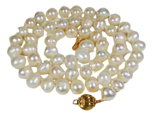 Precioso Collar Perlas Cultivadas 8-9mm Broche Dorado P5