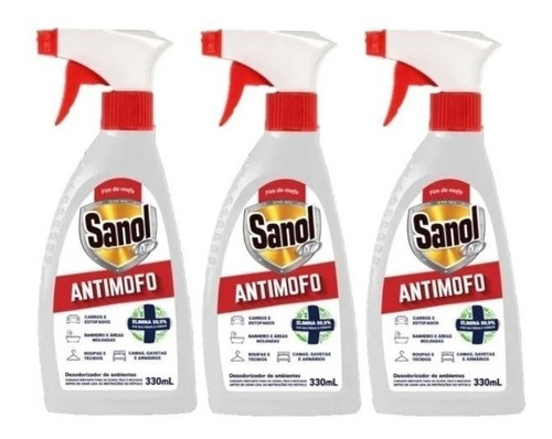 Anti Mofo Desodorizador 330ml Sanol Ambientes Roupa Kit 3und