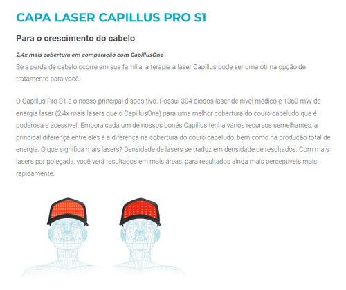 Capillus Pro S1 Laser Crescimento Capilar 304 Diodos