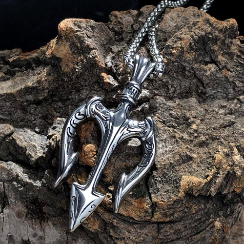 Colar De Proteção De Arma Tridente Bahamut Netuno Poseidon P