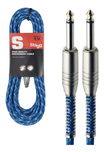 Cabo de malha Stagg Sgc6vt BL de tecido azul, plugue macho para plugue macho de 6 metros de comprimento