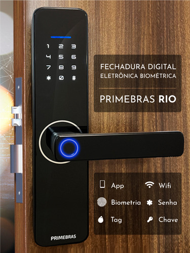 Fechadura Digital Inteligente Primebras Rio Wi-fi Integrado Cor Preto Fechadura Digital Biométrica