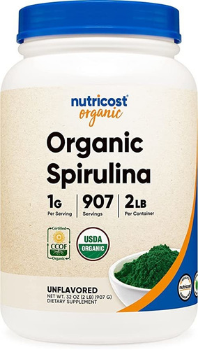 Nutricost Espirulina Orgánica En Polvo, 2 Libras, Espiruli.