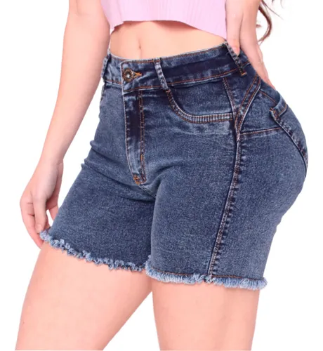 Short Bermuda Jeans Levanta Bumbum Hot Pants Lycra Com Bojo