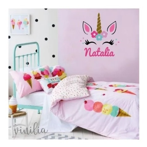 Vinil Decorativo Unicornio Con Nombre Personalizado