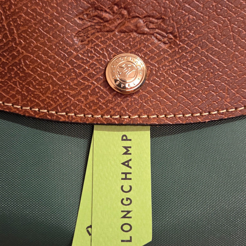Bolsa Longchamp Le Pliage Verde Eucalipto Grande Verde Lisa Ouro Marrom