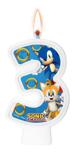 Número 3 - Vela Sonic - Para Bolo, Aniversário E Festa
