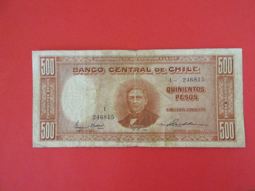 Billete Chile 500 Pesos Firmado Oyarzun-maschke Año 1945
