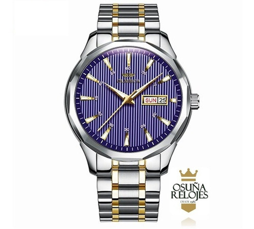 Relógio Masculino Luxo Original Dourado Prata Azul 0853