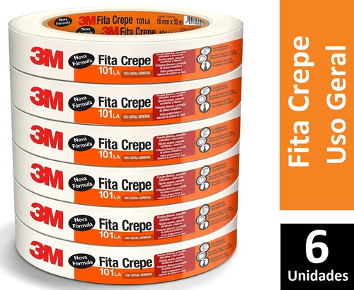 Kit 6 Fitas Crepe 101la De 18mm X 50m Mascaramento 3m 