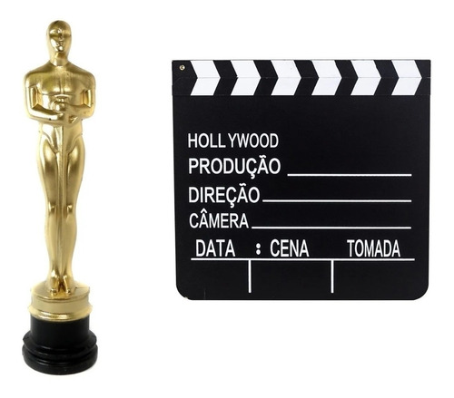 Kit Cinema = Claquete + Estatueta Oscar Para Decoração Festa