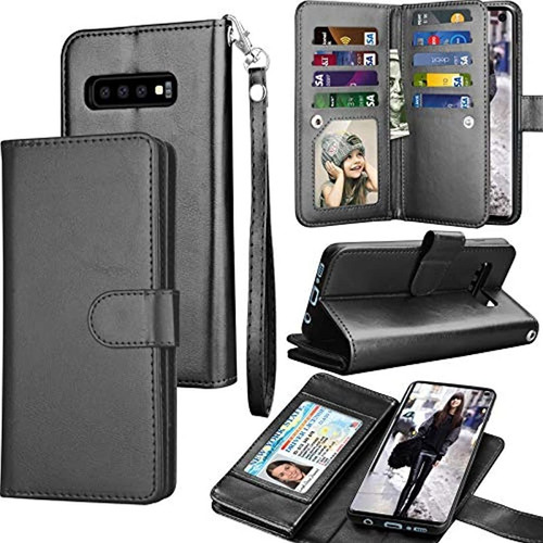 Tekcoo - Funda Tipo Cartera Para Samsung Galaxy S10, Negro