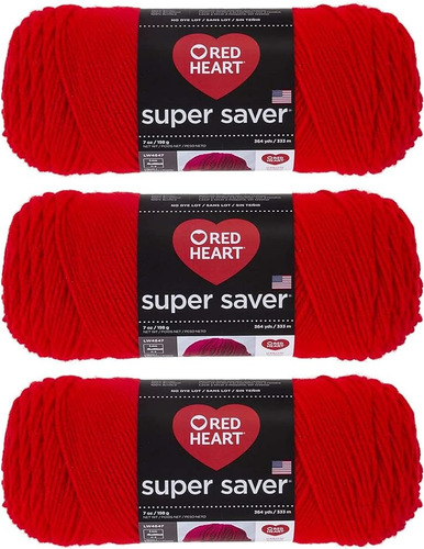 Red Heart Super Saver E300 390 Hilo Rojo Intenso Paquete De