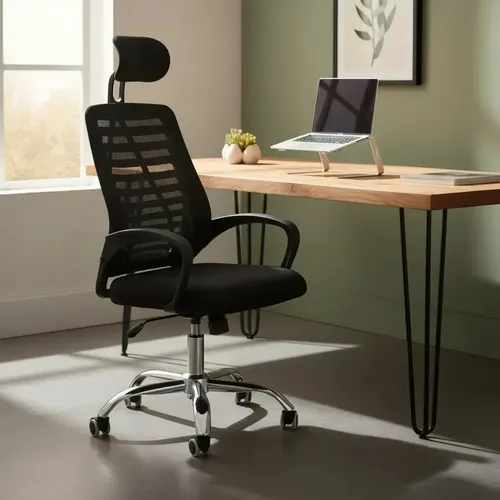 Cadeira Executiva Eike Mesh Zebra Alta Preta Giratória Ergonômica Com Reclinável