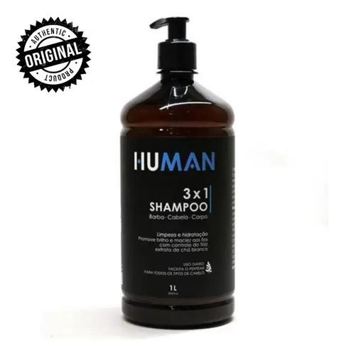  Shampoo Human 3x1 Barba Cabelo Corpo Cuidado Completo 1l