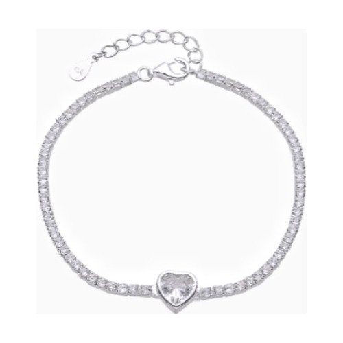 Pulsera Regulable Tennis Corazón Plata 925 Italy 4,59gr