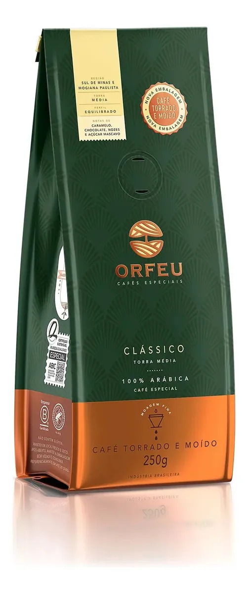 Café Torrado E Moído Orfeu Clássico 250g Torra Média 100% Arábica