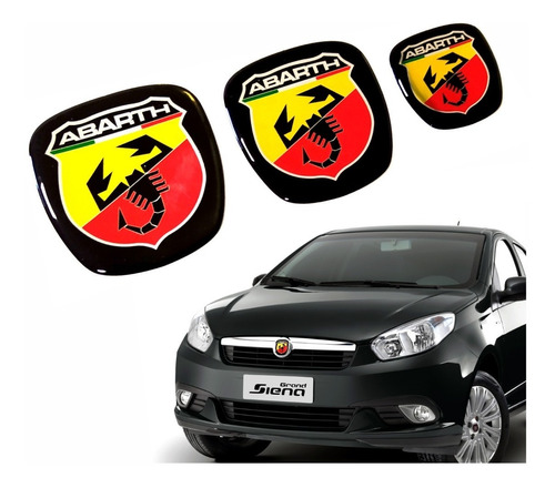 Kit 3 Adesivo Emblema Fiat Abarth Grand Siena Resinado Res30