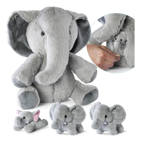 Prextex Lleva Un Elefante De Peluche Con 3 Pequenos Elefant