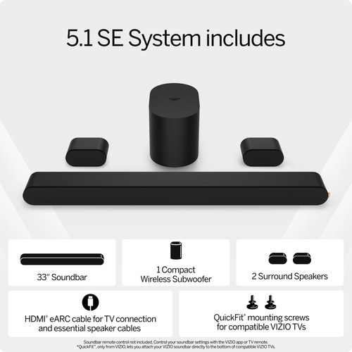 Vizio 5.1 Soundbar Se Con Subwoofer Inalámbrico Y Dolby