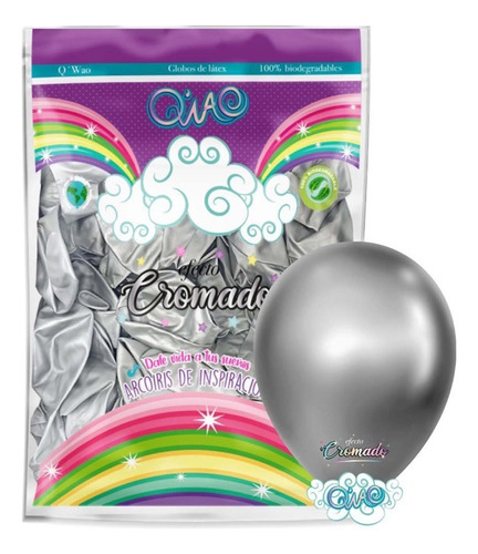 Bolsa Globo Plata Cromado Chrome 50 Piezas 10 Pulgadas