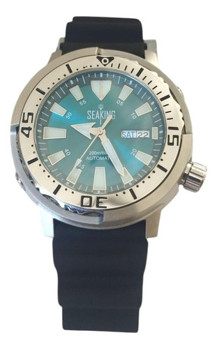 Sea King Tuna Special Diver Mergulho 200m Autom. Seiko Nh35 Preto Prateado Azul-turquesa