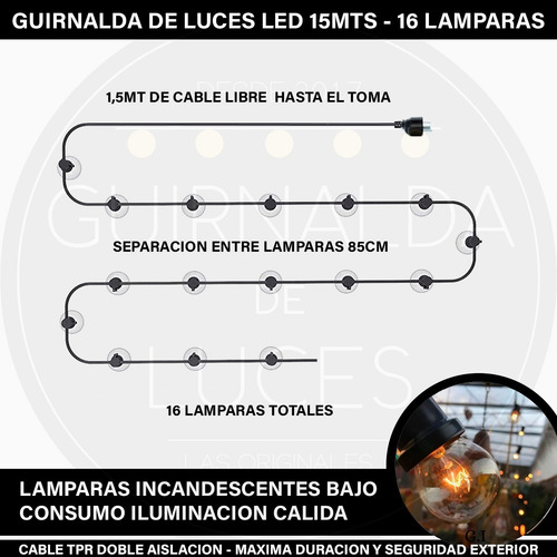 Imagen 2 de 8 de 15 Mt Guirnalda Luces Exterior Terraza Bar Aptas Lluvia